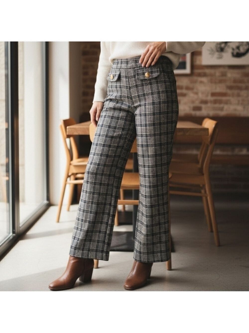 Michael Kors Black and White Plaid Trousers